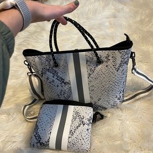 Neoprene snake skin crossbody bag and wristlet